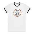 Life Is Too Short For Bad Coffee - Staple Ringer Tee White Black Ringer T-Shirt Coffee Printed In Australia