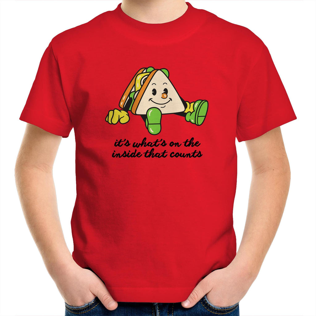 Sandwich, It's What's On The Inside That Counts - Kids Youth T-Shirt Red Kids Youth T-shirt Food Positivity Printed In Australia