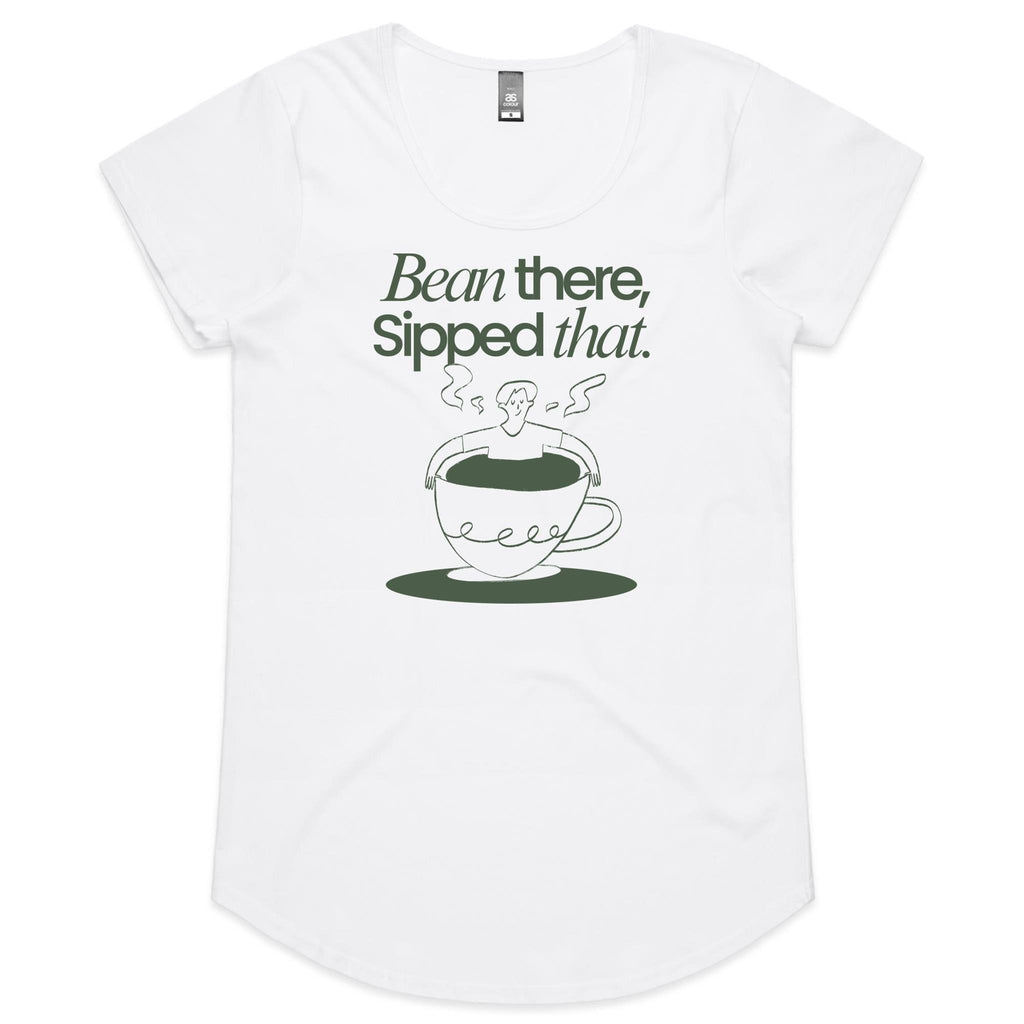 Bean There, Sipped That, Coffee - Womens Scoop Neck T-shirt White Womens Scoop Neck T-shirt Coffee Printed In Australia