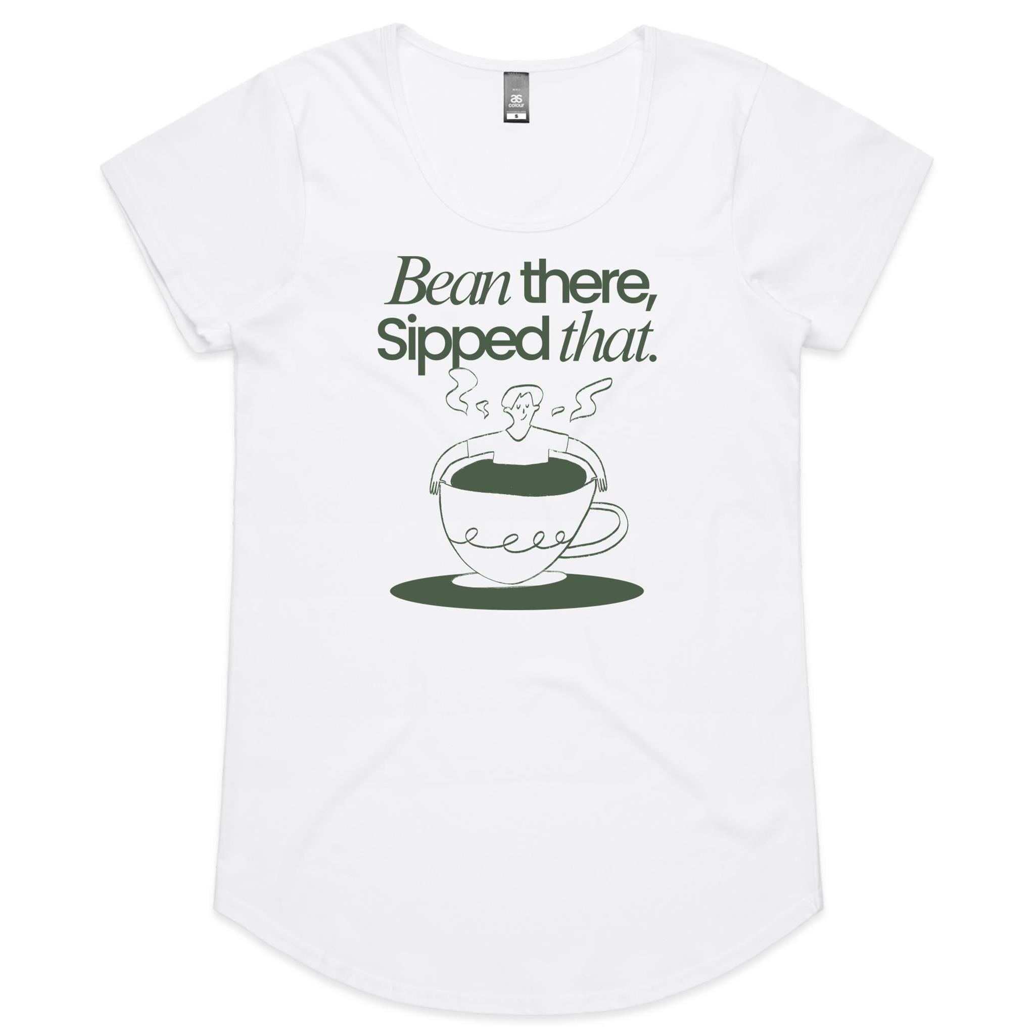 Bean There, Sipped That, Coffee - Womens Scoop Neck T-shirt White Womens Scoop Neck T-shirt Coffee Printed In Australia