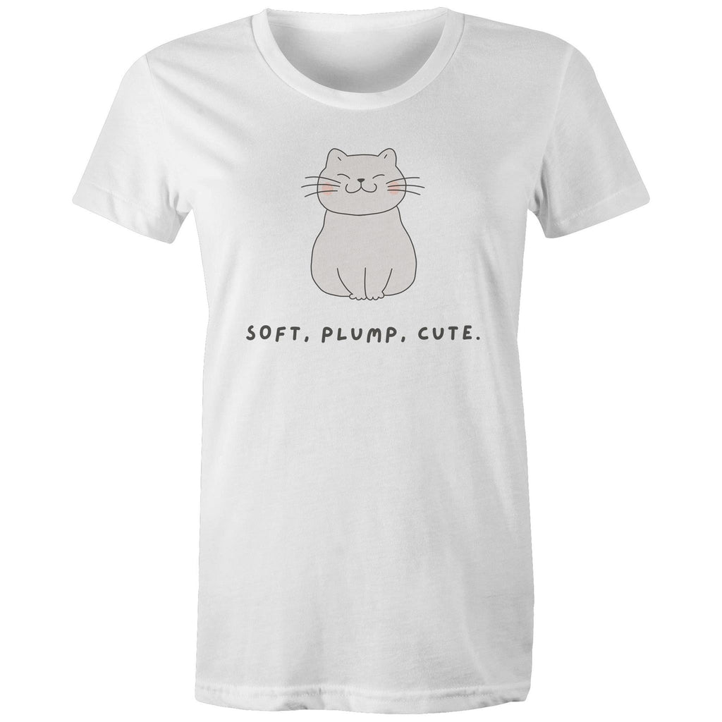 Cat, Soft, Plump Cute - Womens T-shirt White Womens T-shirt animal Printed In Australia