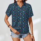UFO's And Aliens Women's Collared Pocketless Short Sleeve Shirt