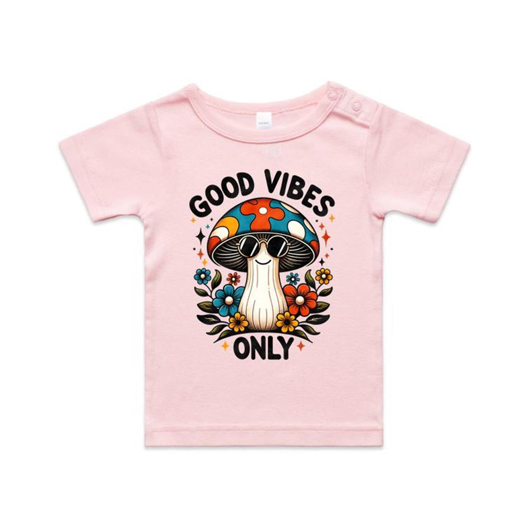 Good Vibes Only, Hippie Mushroom With Sunglasses - Baby T-shirt