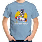 I Am Out Of This World, Astronaut - Kids Youth T-Shirt Carolina Blue Kids Youth T-shirt Printed In Australia Space