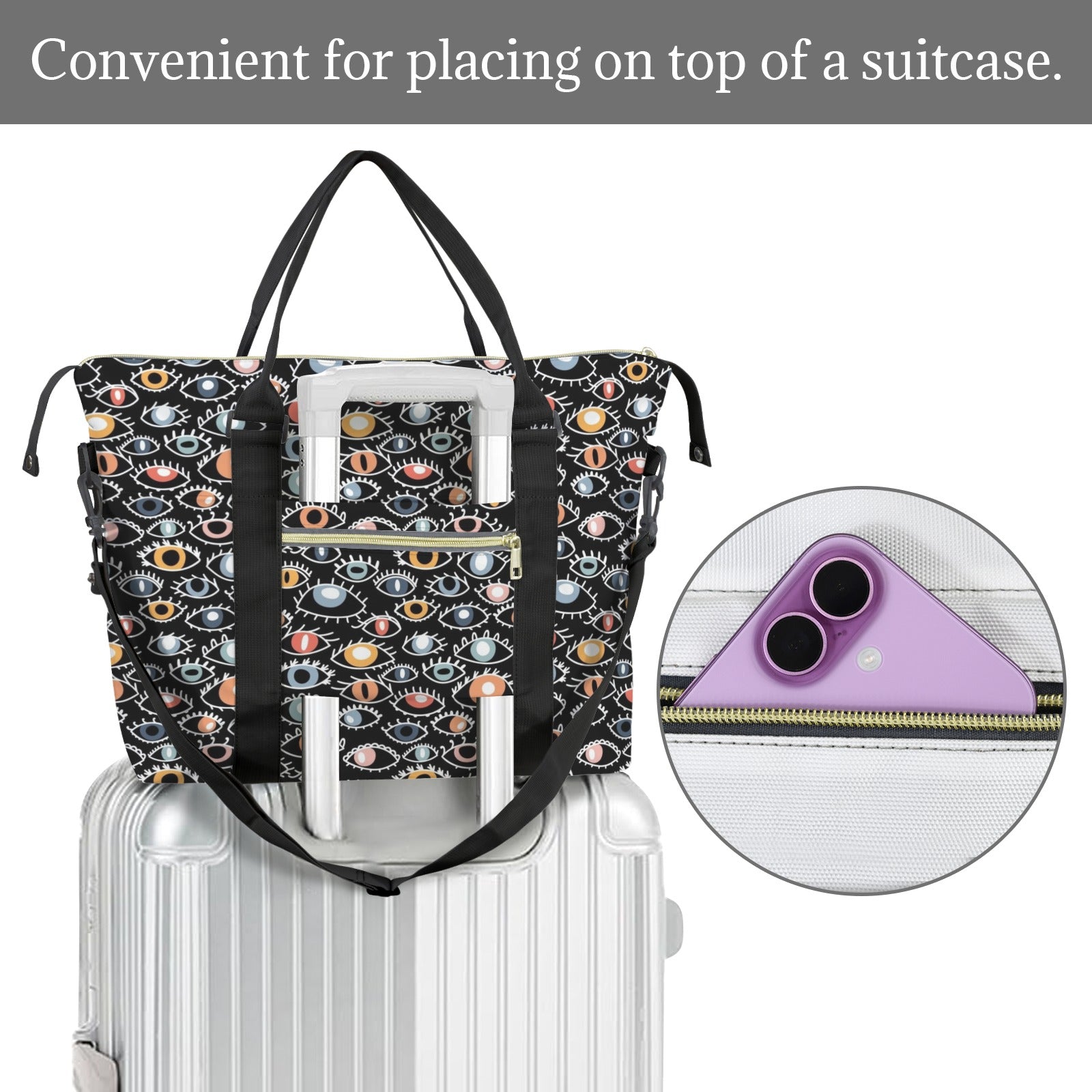 Eyes On Black Duffle Bag-Simple (Model 1715) Duffle Bag-Simple (1715)