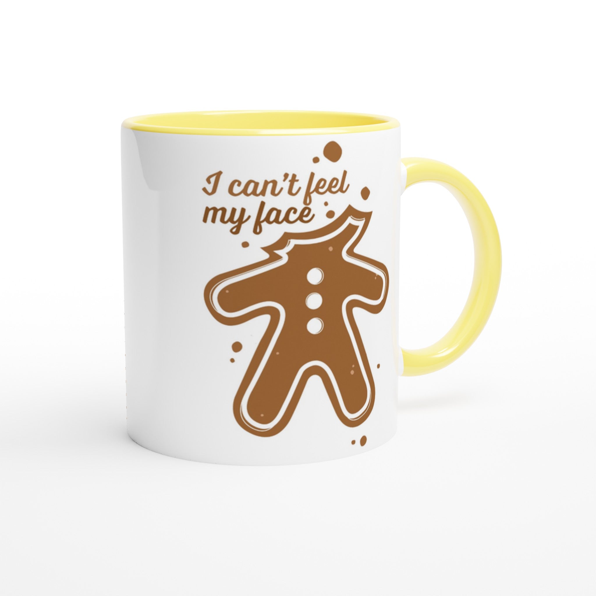 Gingerbread Man, I Can't Feel My Face - White 11oz Ceramic Mug with Colour Inside Christmas Colour Mug Christmas Globally Fulfilled