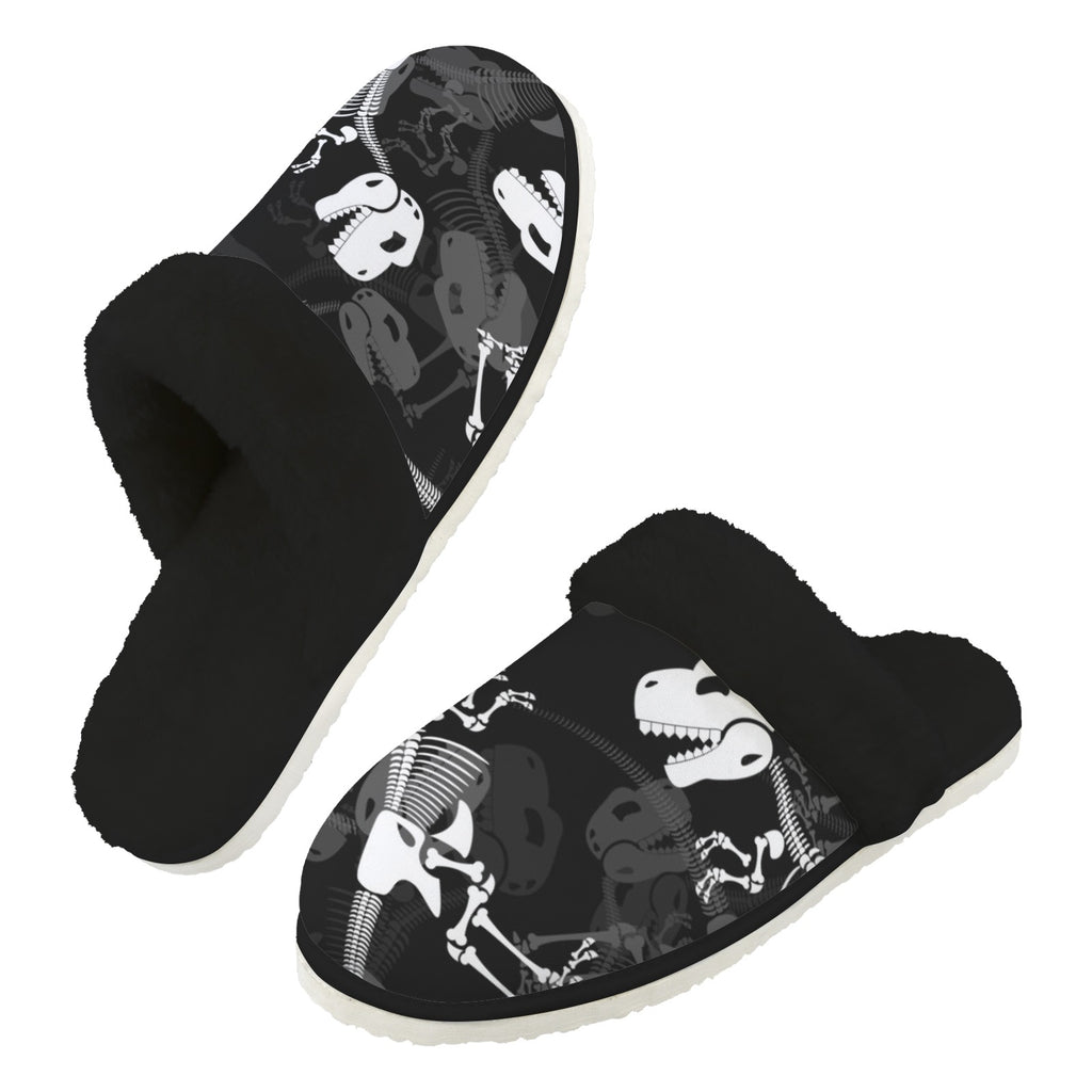Dinosaur Skeleton Men's Fur Trim Thick-Sole Indoor Slippers 2XL Men's Fur Trimmed Slippers animal Printed Offshore