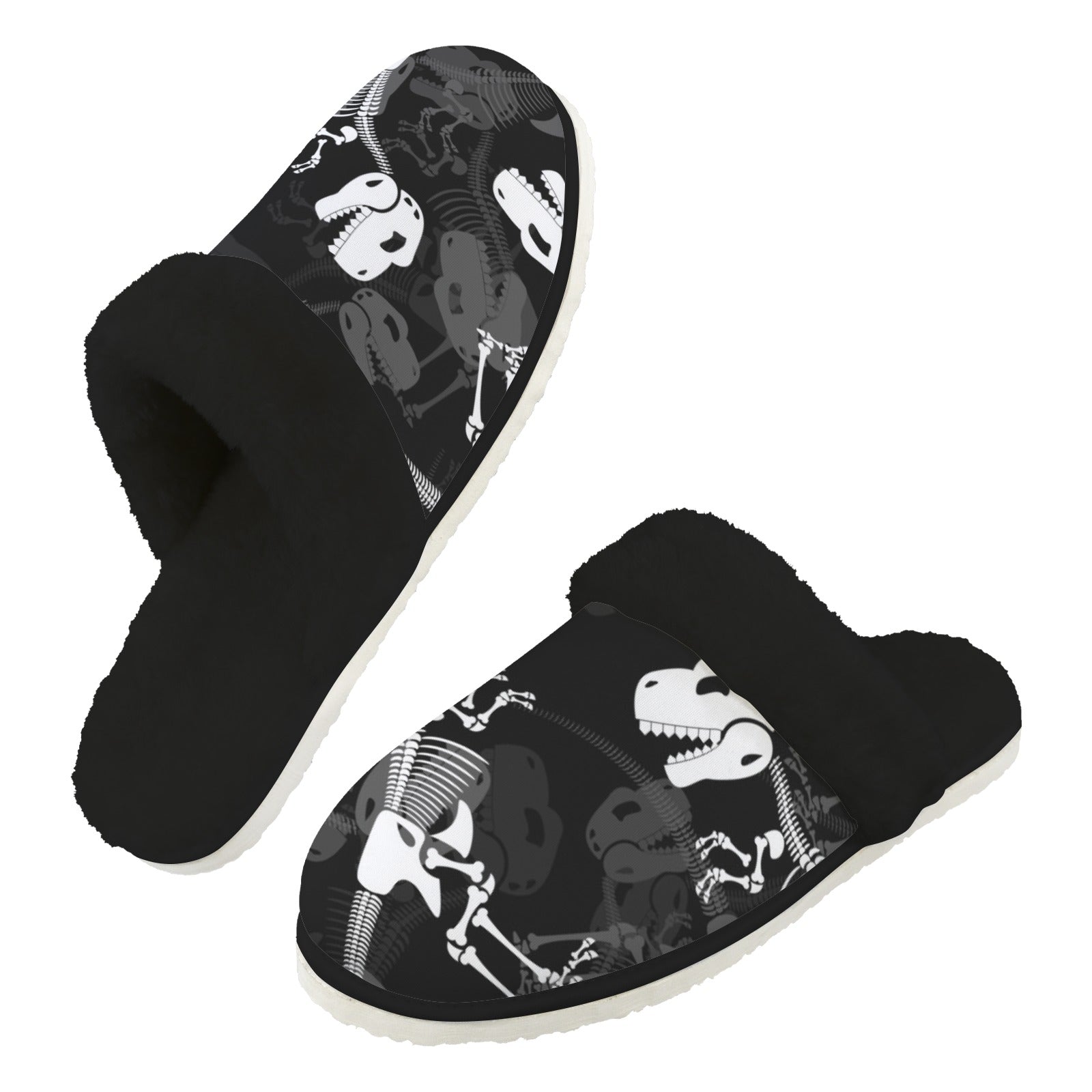 Dinosaur Skeleton Men's Fur Trim Thick-Sole Indoor Slippers 2XL Men's Fur Trimmed Slippers animal Printed Offshore