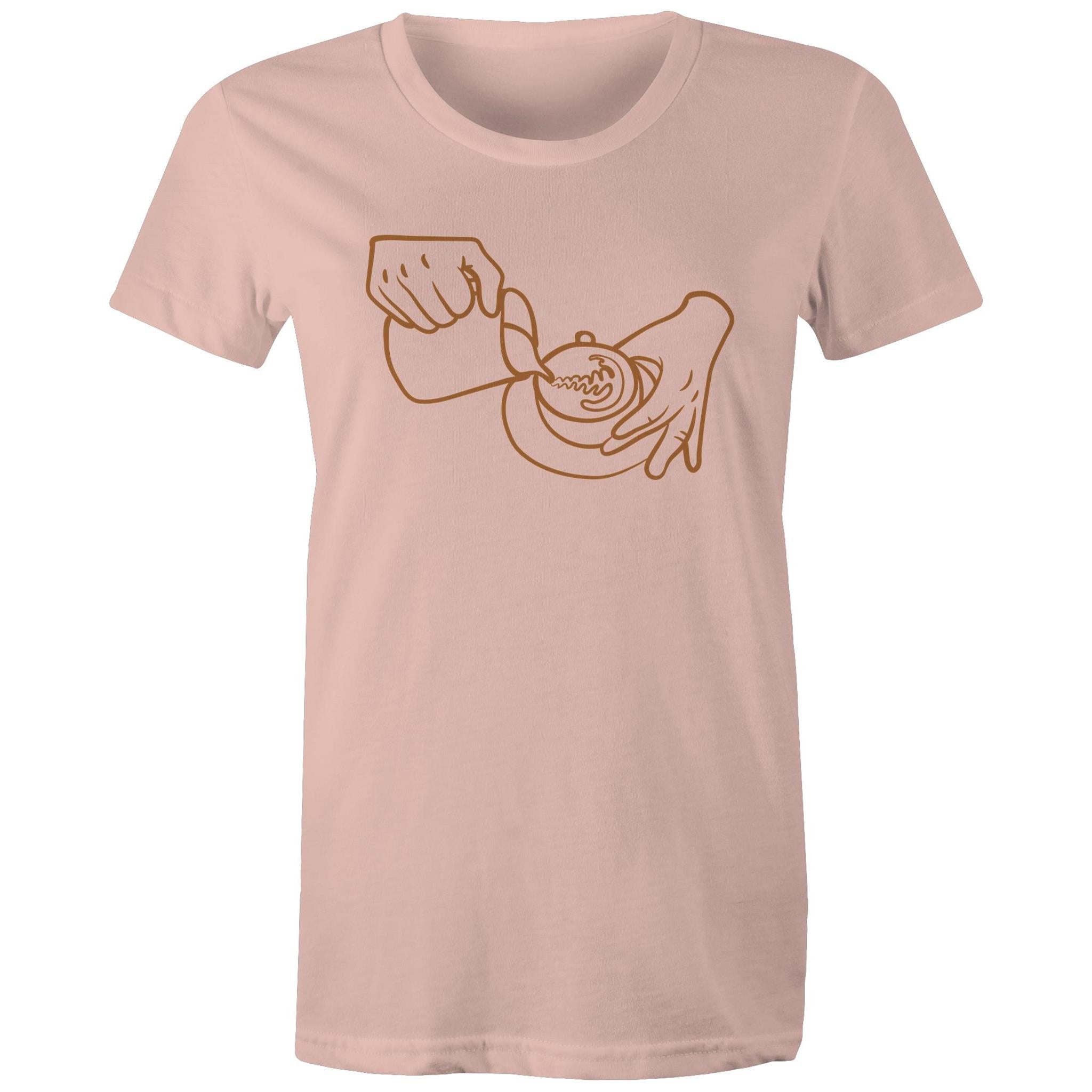 Barista Pouring Coffee - Womens T-shirt Pale Pink Womens T-shirt Coffee Printed In Australia