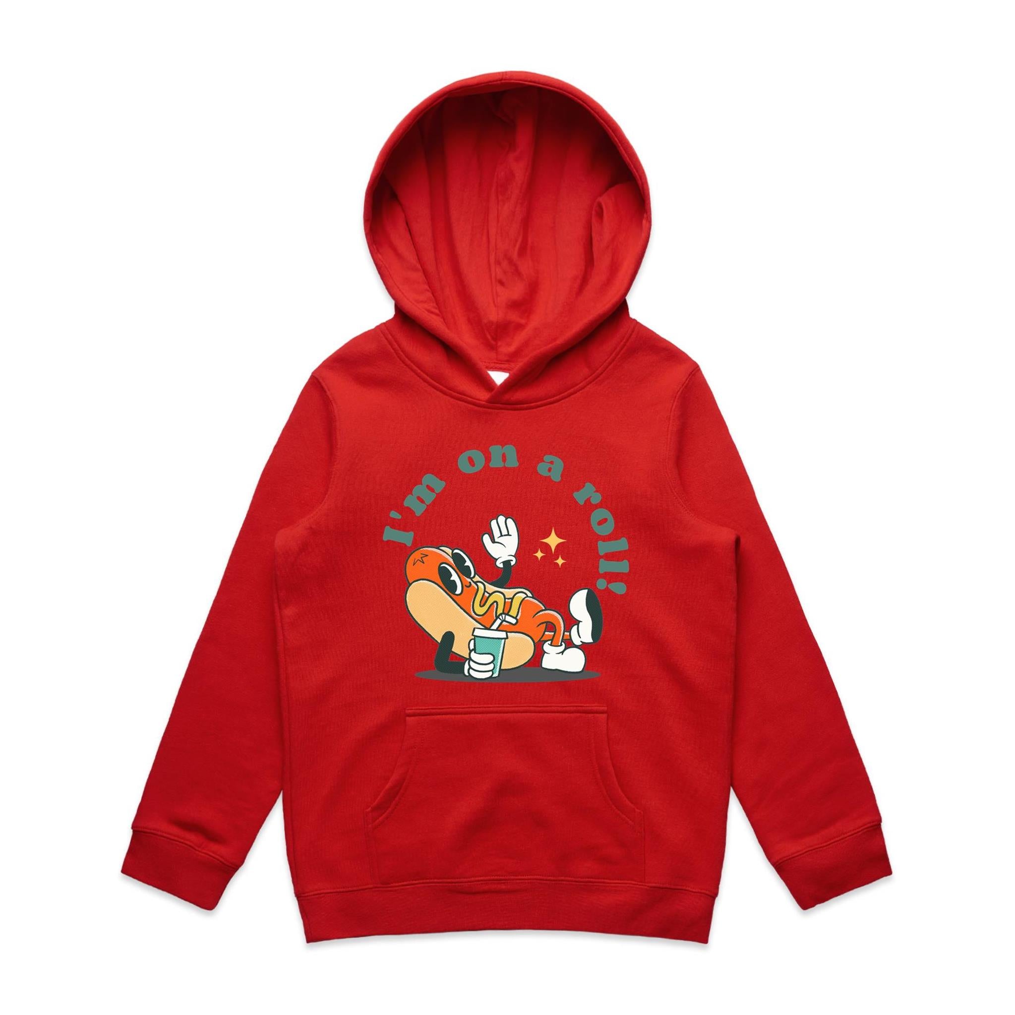 Hotdog, I'm On A Roll - Kids Hoodie Red Kids Hoodie Printed In Australia