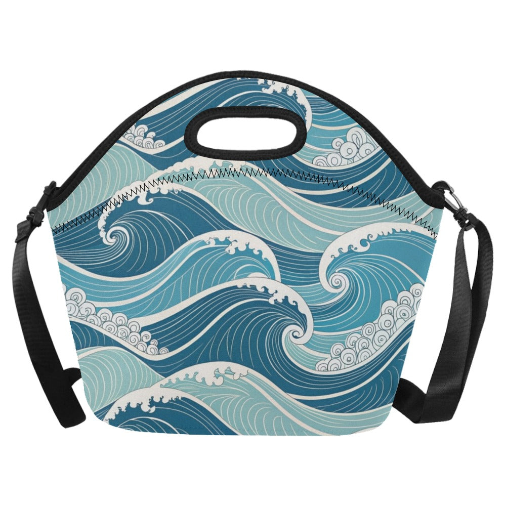 Ocean Waves Neoprene Lunch Bag/Large (Model 1669) One Size Neoprene Lunch Bag Ocean Printed Offshore