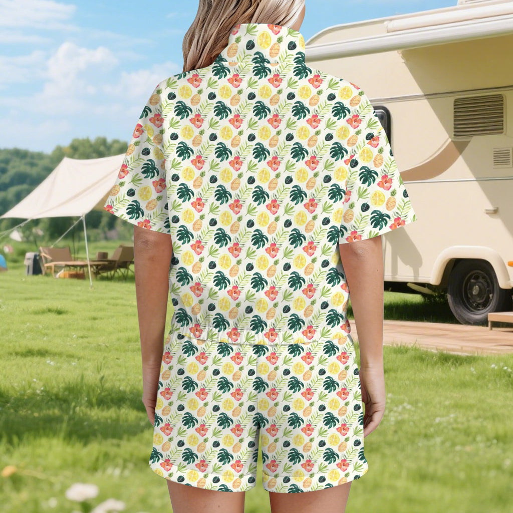 Pineapple Tropical Women's Windbreaker Short Set Women's Windbreaker Short Set Food Printed Offshore