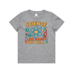Science, Like Magic But Real Kid's AS Colour T-shirt Grey Marle Kids Youth T-shirt Printed In Australia Science