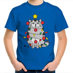 Christmas Cat - Kids Youth T-Shirt Bright Royal Kids Christmas T-shirt Christmas Printed In Australia