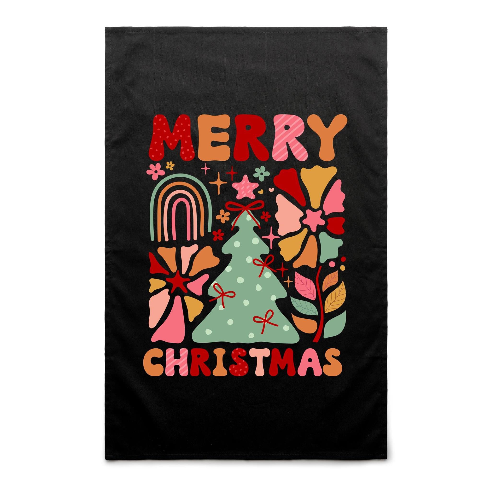 Merry Christmas - AS Colour Tea Towel Black One Size Christmas Tea Towel Christmas Printed In Australia