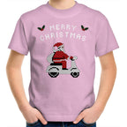 Scooter Santa - Kids Youth T-Shirt Pink Kids Christmas T-shirt Christmas Printed In Australia