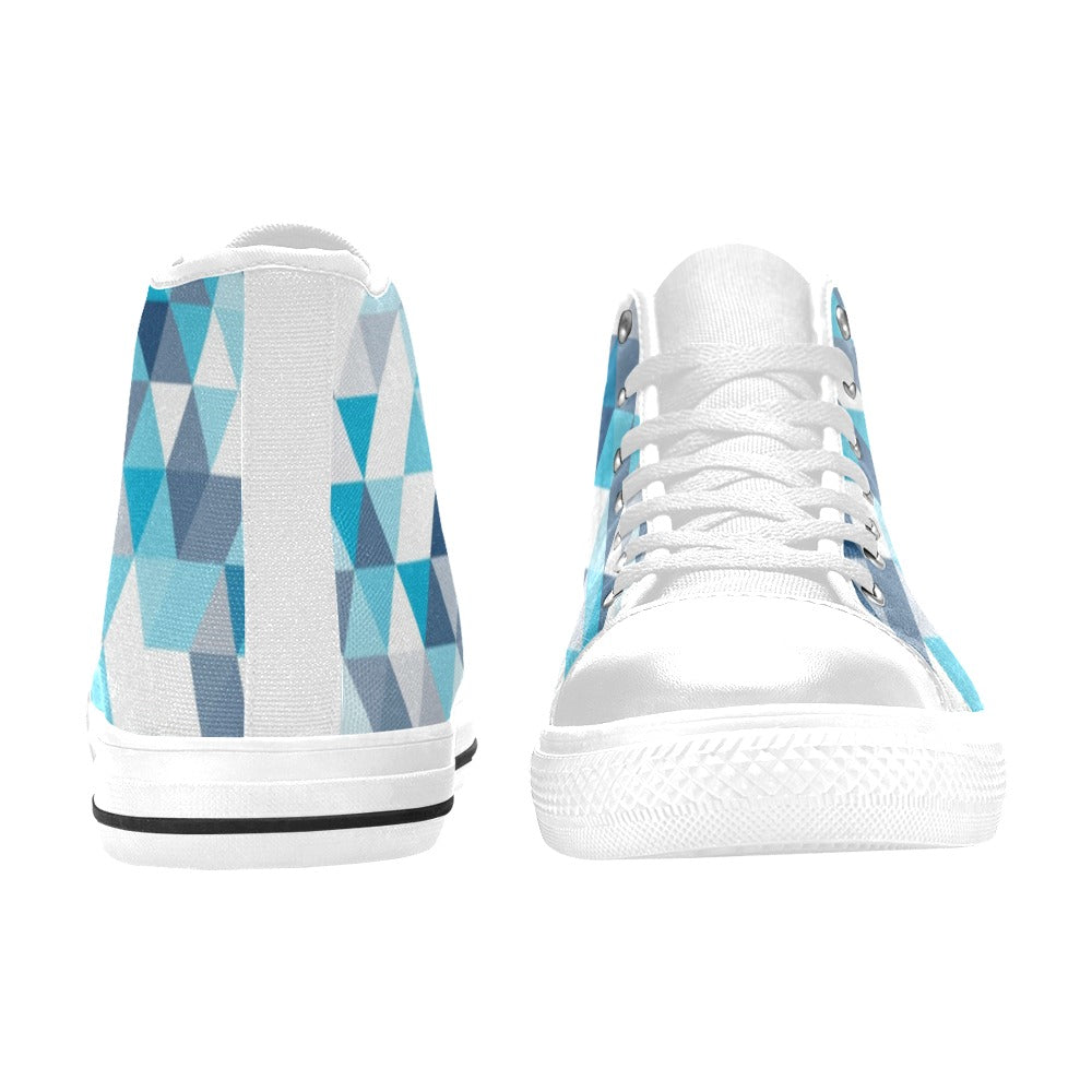 Blue Triangles - Women's High Top Canvas Shoes