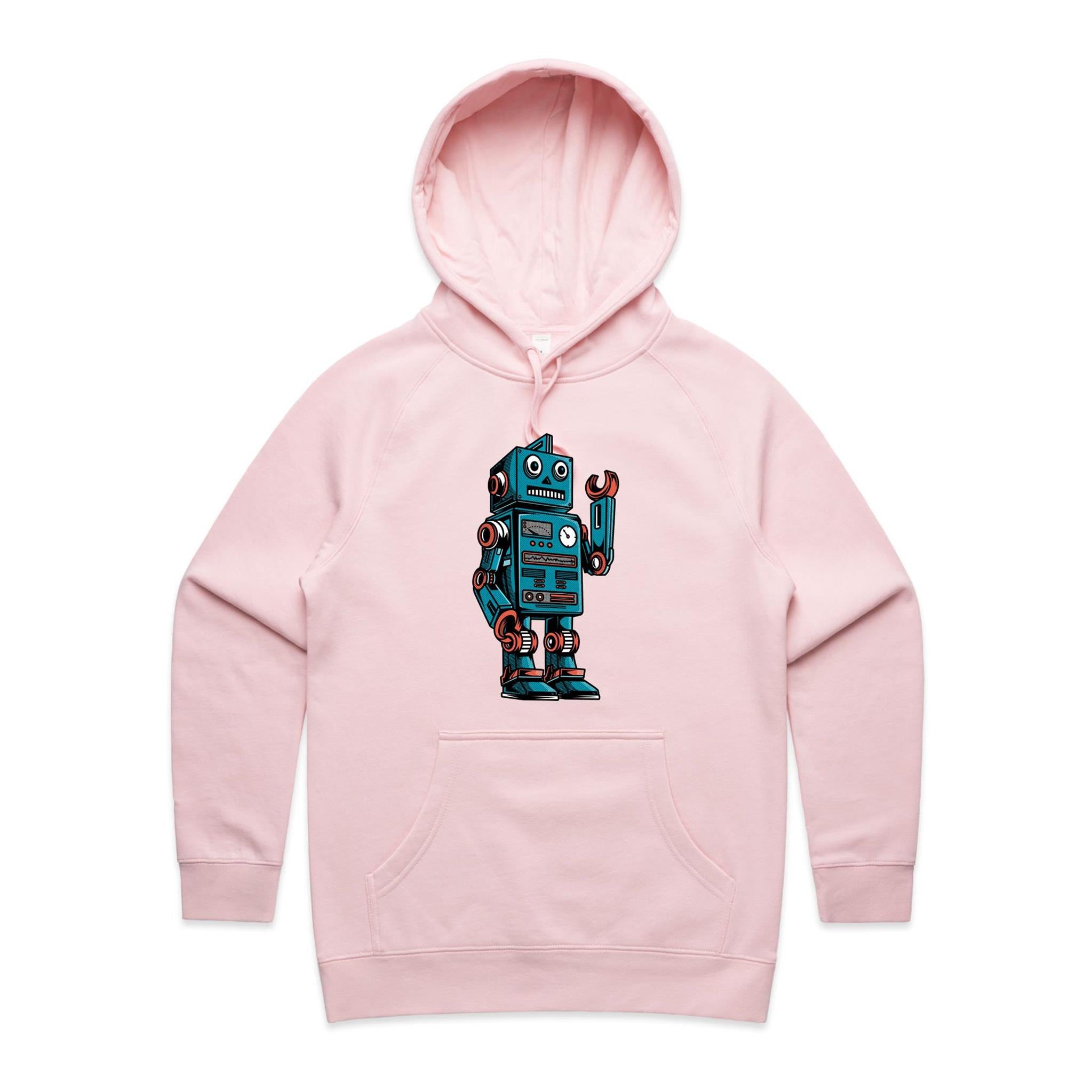 Robot - Womens Hoodie Pink Womens Hoodie Printed In Australia Sci Fi