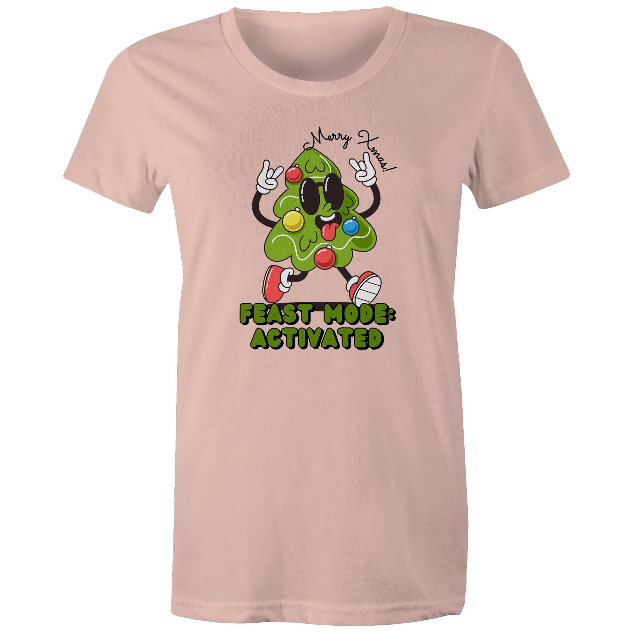Christmas Feast Mode Activated - Womens T-shirt Pale Pink Womens Christmas T-shirt Christmas Printed In Australia