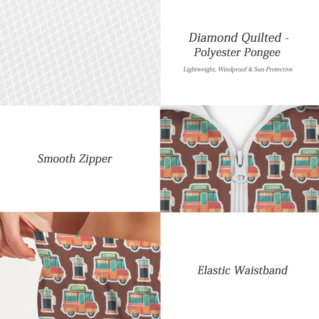 Coffee Van Women's Windbreaker Short Set Women's Windbreaker Short Set Coffee Printed Offshore