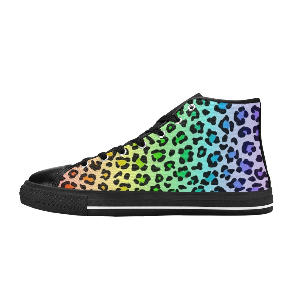 Rainbow Leopard Print Women's High Top Canvas Shoes US12 Womens Classic High Top Shoes Printed Offshore
