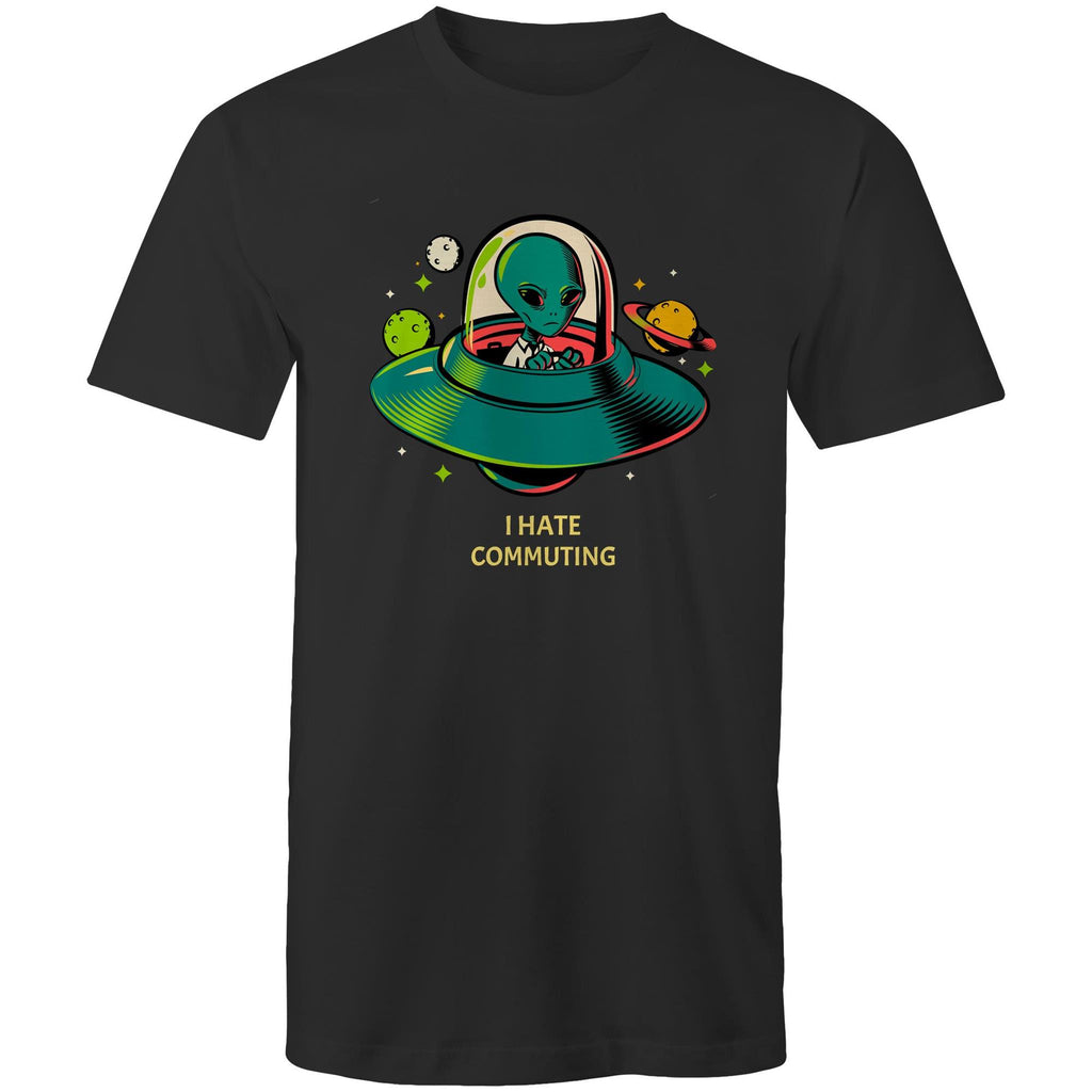Alien Commute - Mens T-Shirt Black Mens T-shirt Printed In Australia Sci Fi