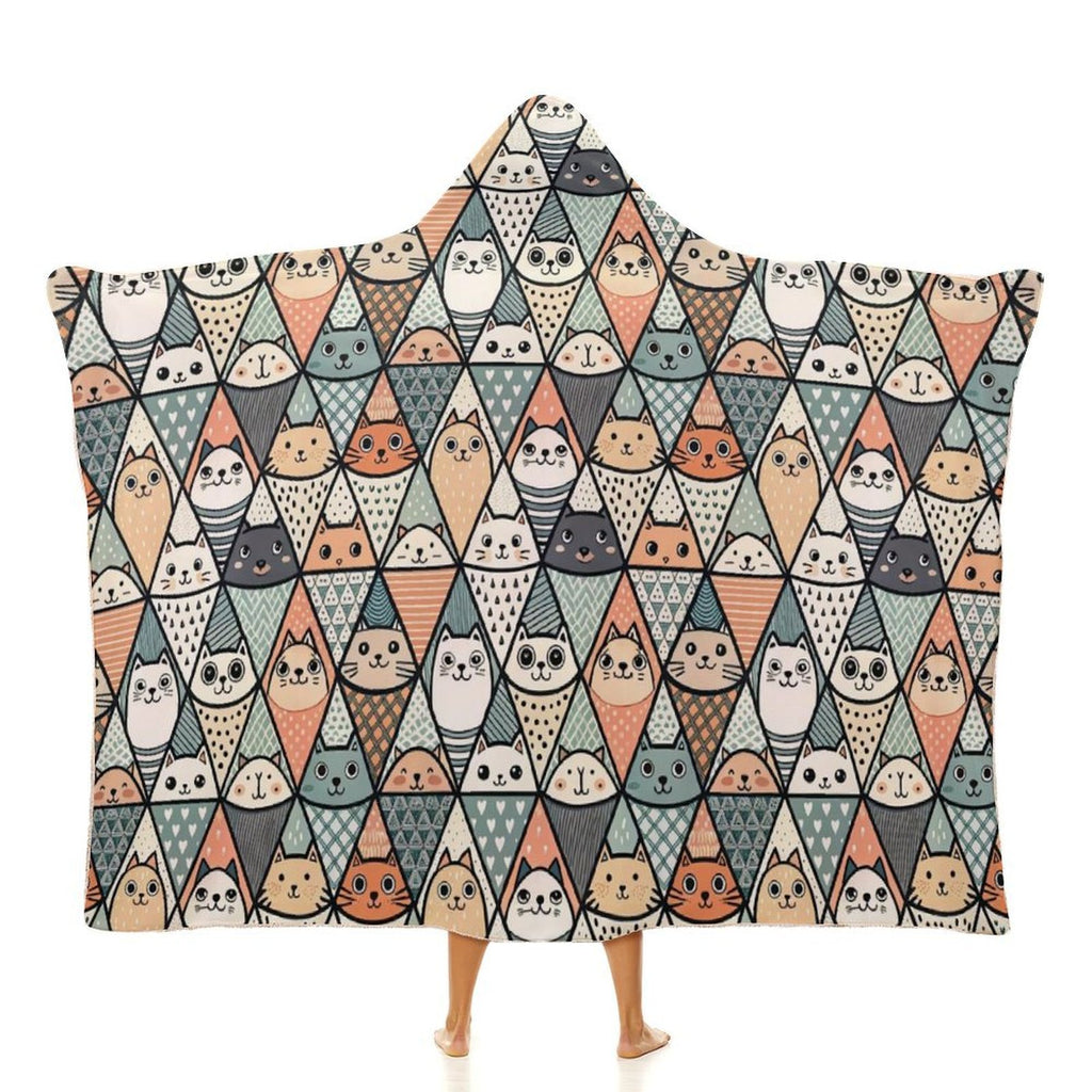 Diamond Cat Pattern Kids Hooded Blanket 100cm x 130cm white 40"×50" Kids Hooded Blanket animal Printed Offshore