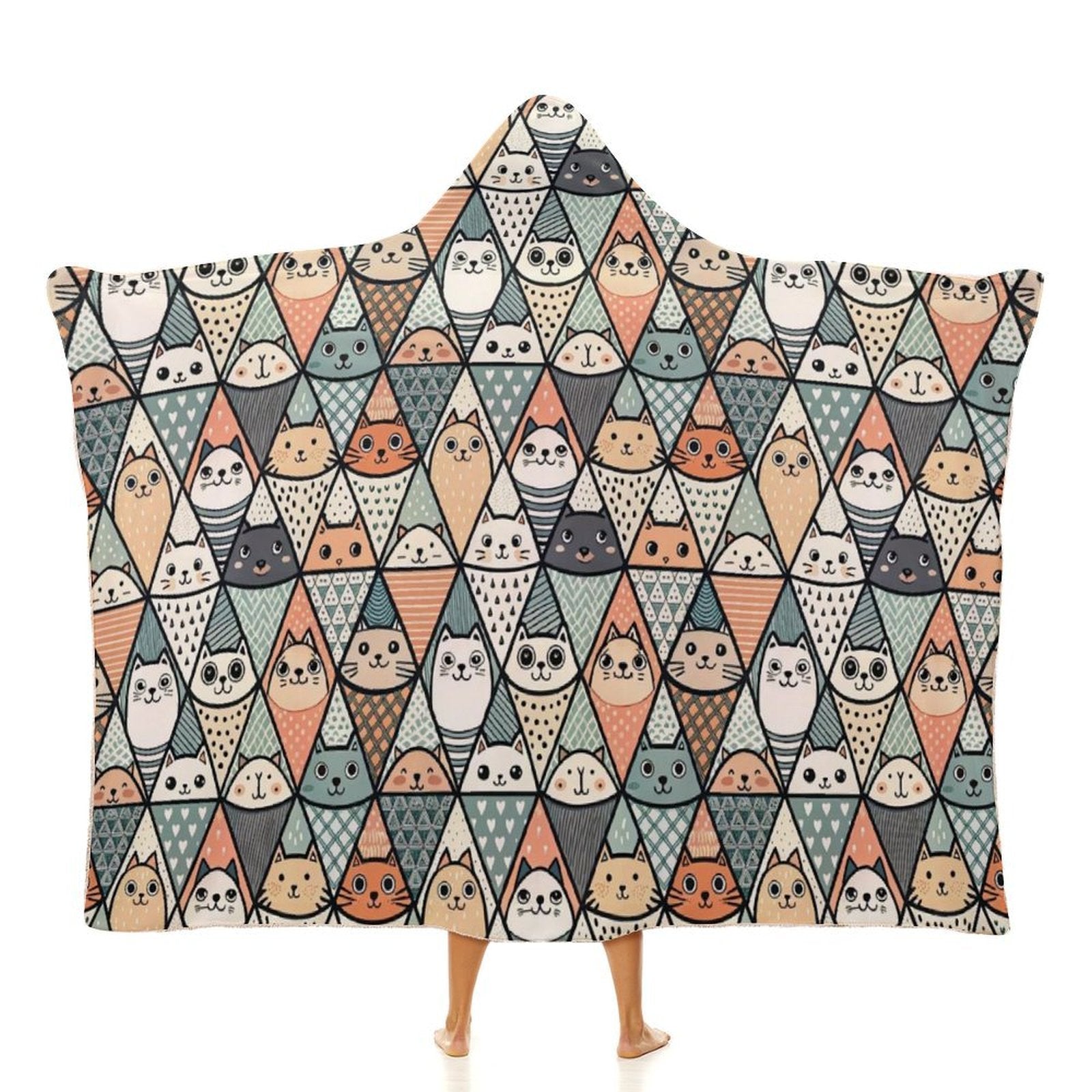 Diamond Cat Pattern Kids Hooded Blanket 100cm x 130cm white 40"×50" Kids Hooded Blanket animal Printed Offshore