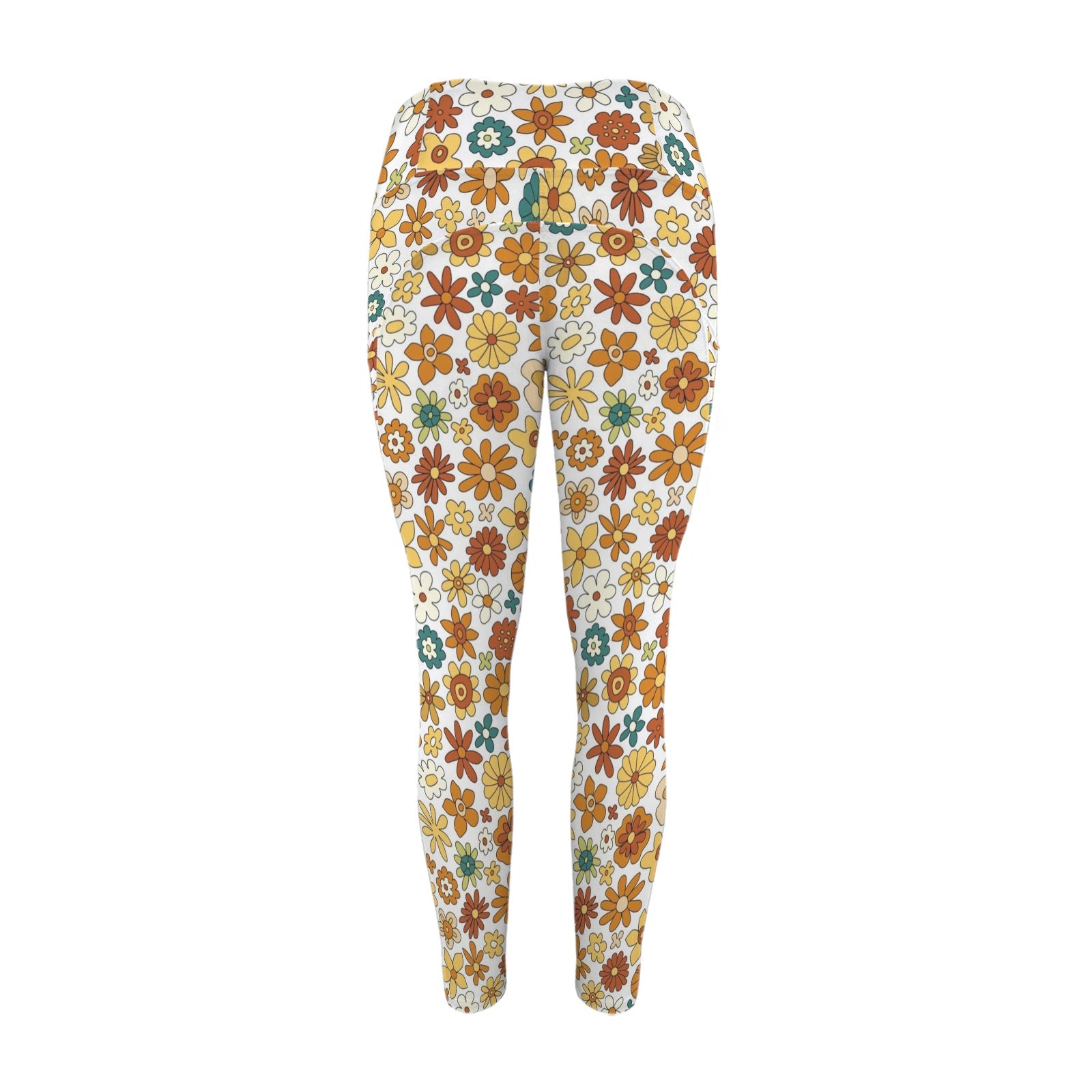 70's Style Floral Women's High Waist Pockets Yoga Leggings