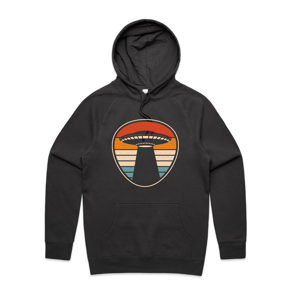 UFO, Retro Stripes - Mens Hoodie Coal Mens Hoodie Printed In Australia Sci Fi