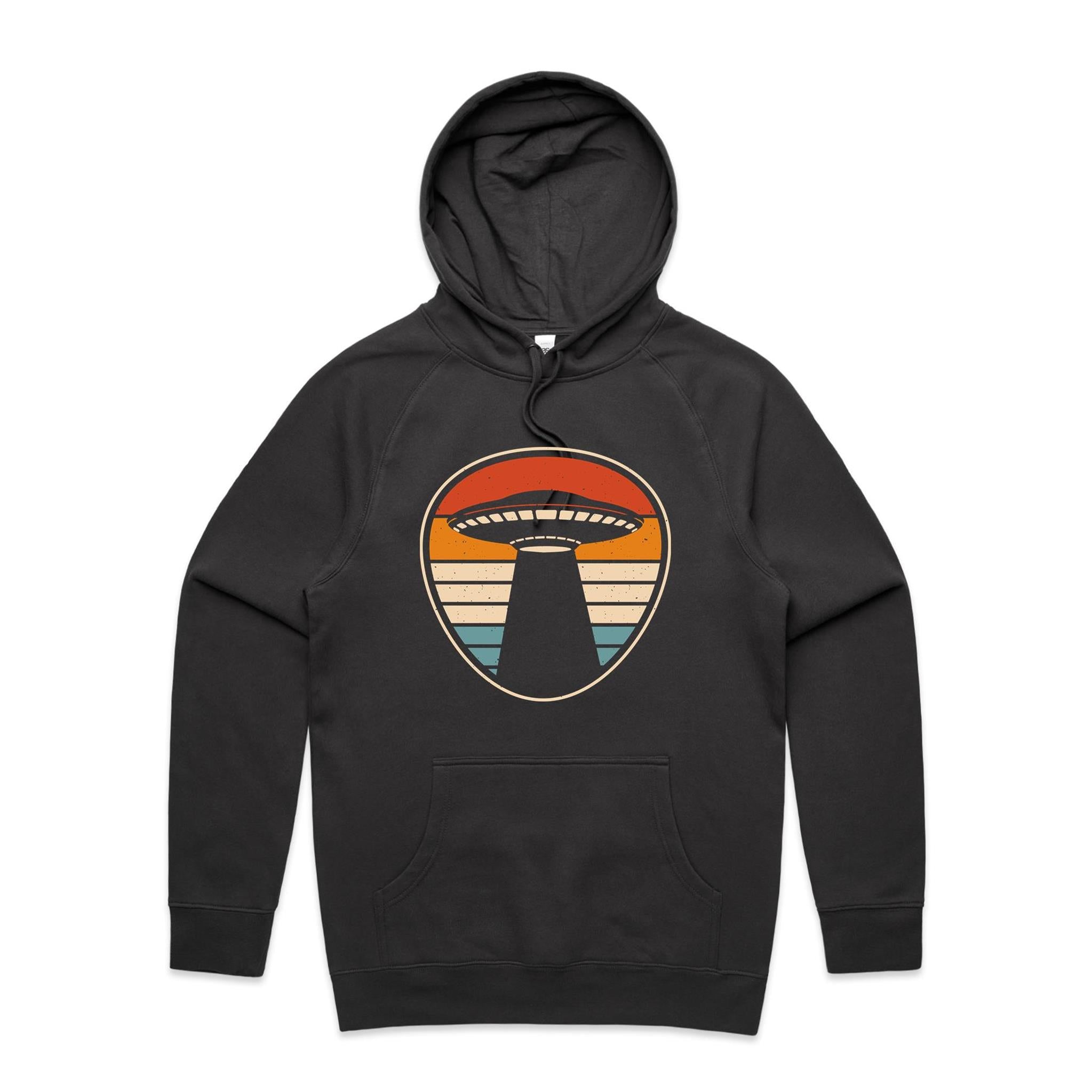 UFO, Retro Stripes - Mens Hoodie Coal Mens Hoodie Printed In Australia Sci Fi