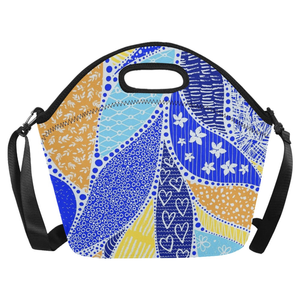 Blue Swirl Neoprene Lunch Bag/Large (Model 1669) Neoprene Lunch Bag Printed Offshore
