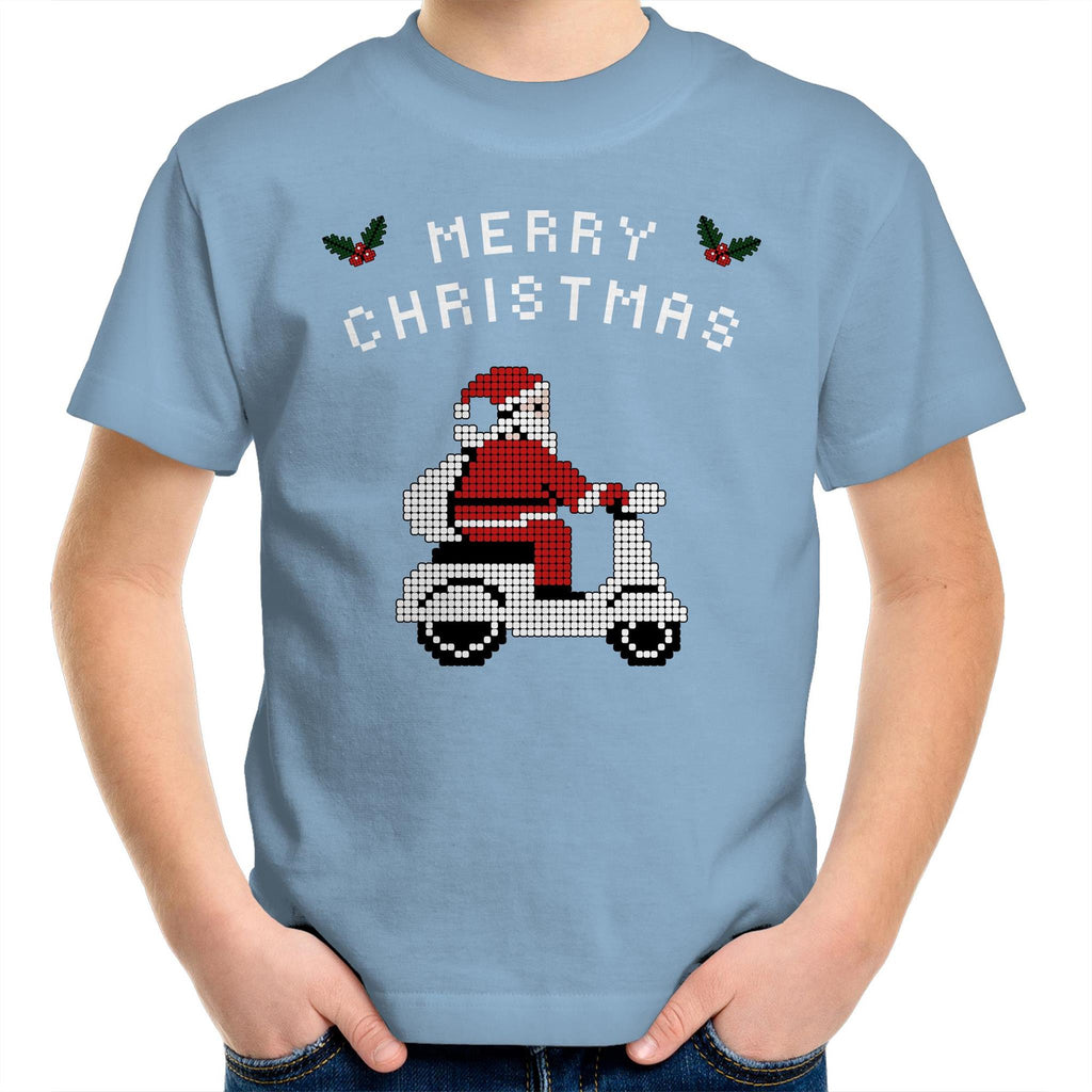 Scooter Santa - Kids Youth T-Shirt Carolina Blue Kids Christmas T-shirt Christmas Printed In Australia