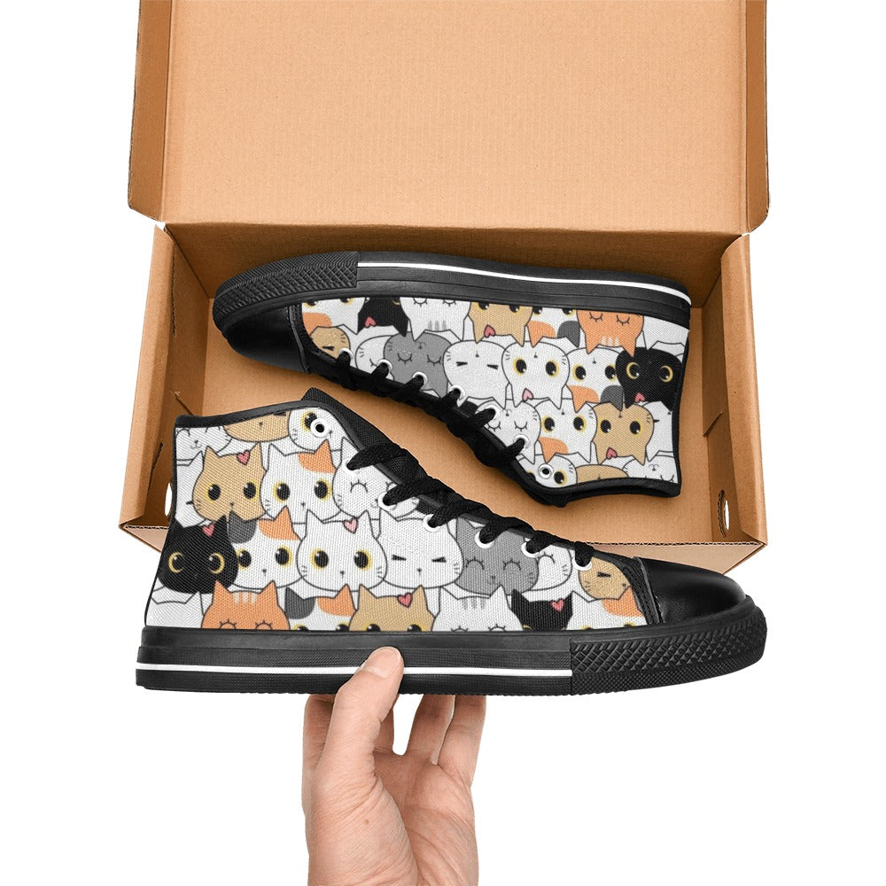 Cute Cartoon Cats - Kids High Top Canvas Shoes