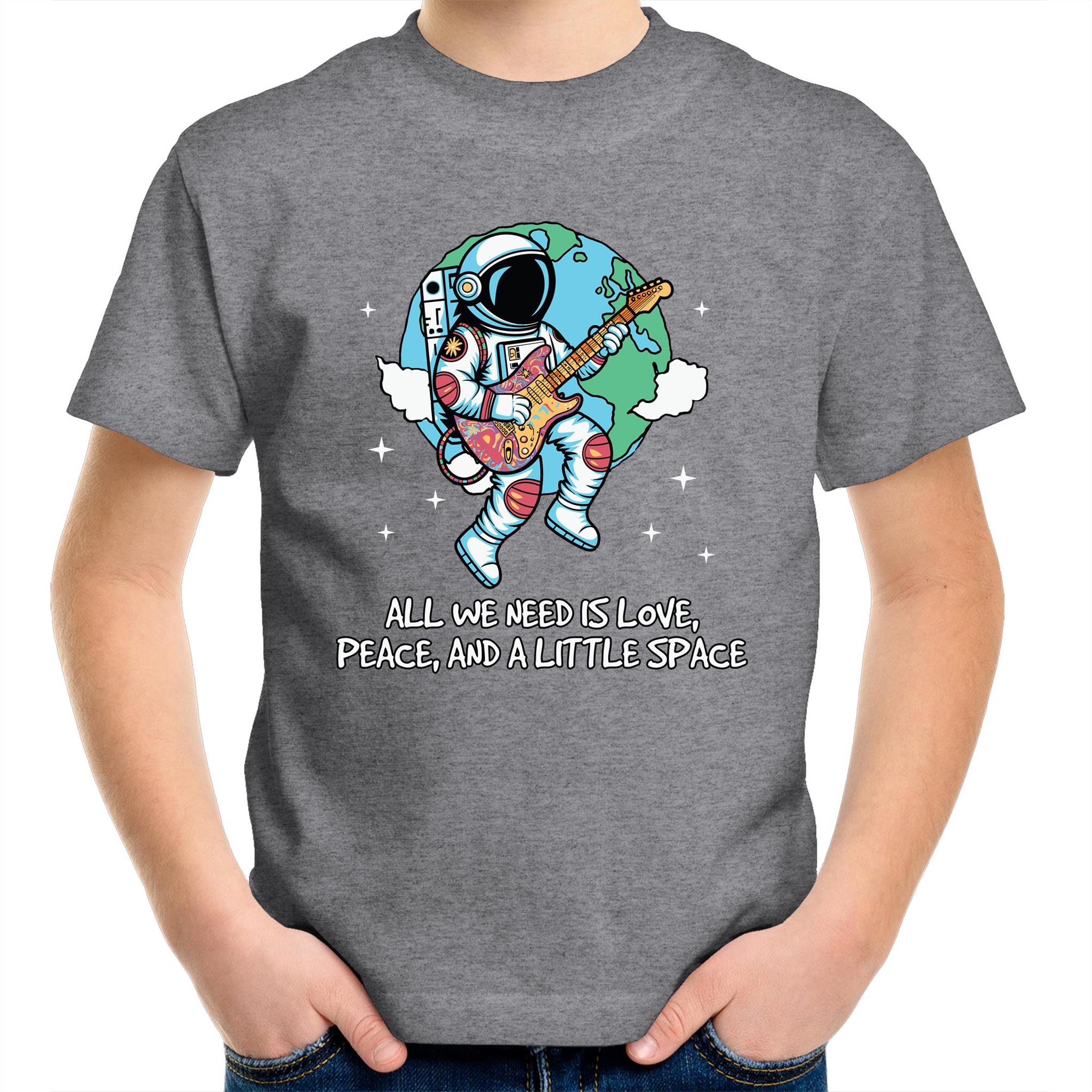 Astronaut, All We Need Is Love, Peace And A Little Space - Kids Youth T-Shirt Grey Marle Kids Youth T-shirt Music Printed In Australia Space