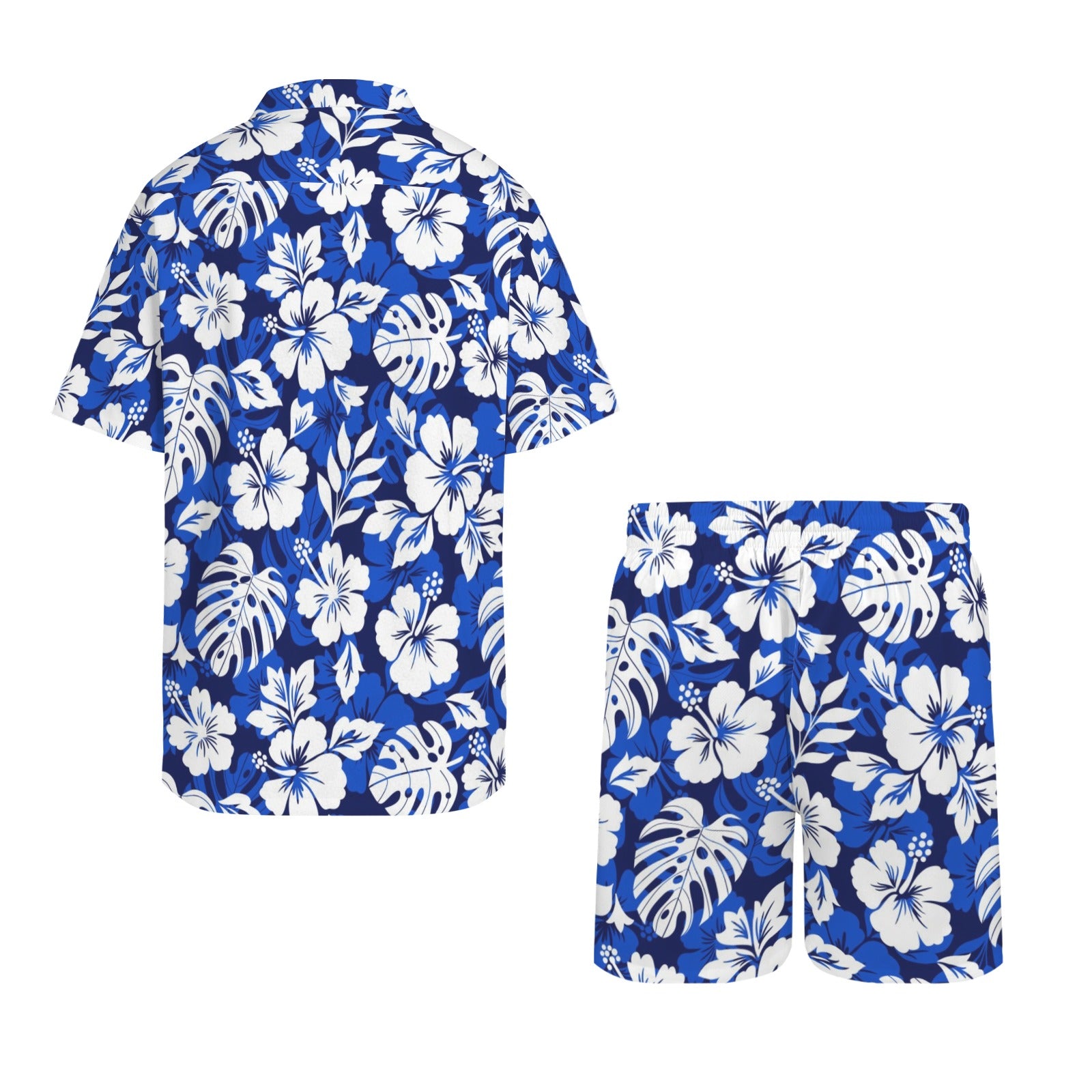 Blue Hawaiian Floral Men's Hawaiian Shirt & Shorts Set Men's Hawaiian Shirt & Shorts Set Plants Printed Offshore