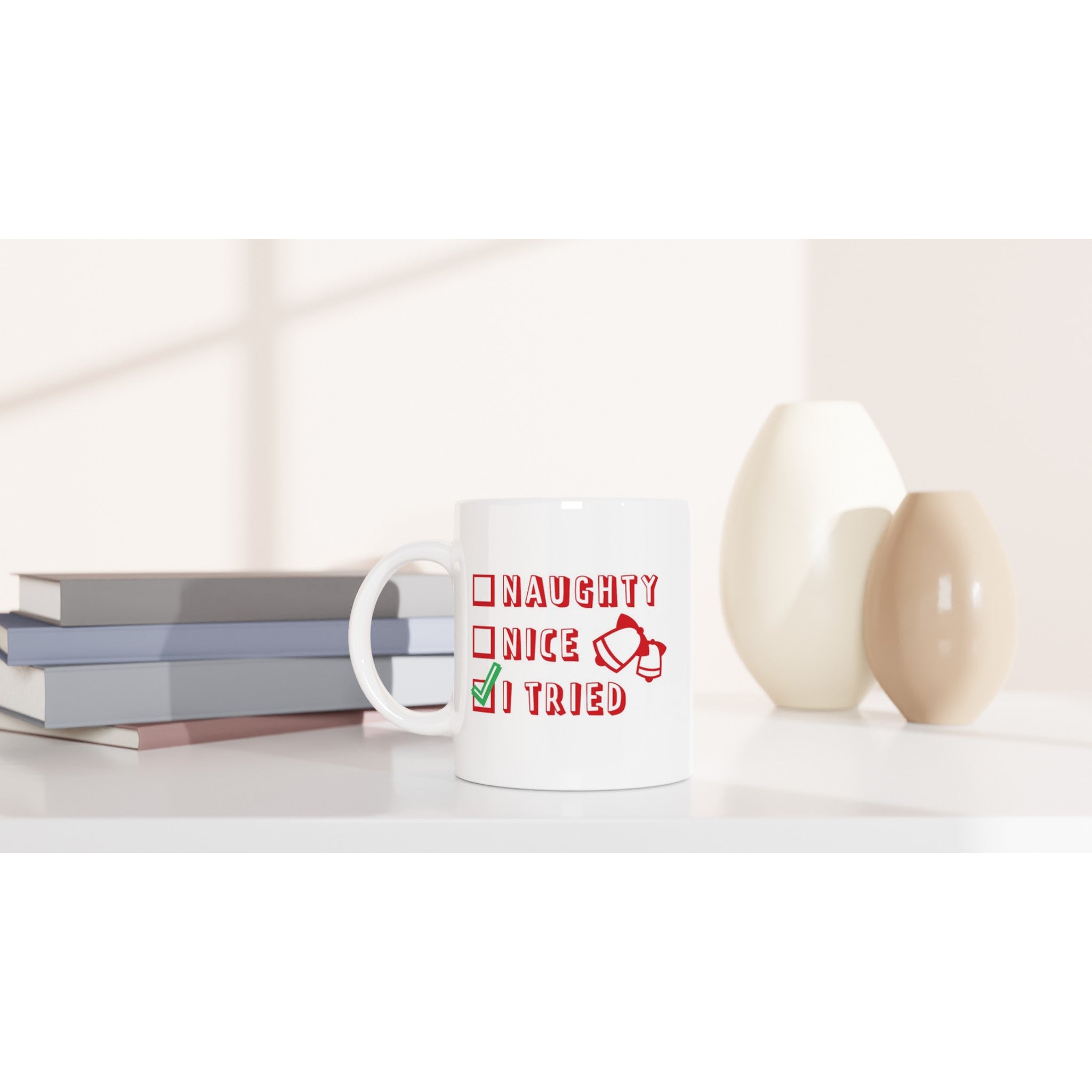 Santa's Christmas List, Naughty, Nice, I Tried - White 11oz Ceramic Mug Christmas Mug Christmas Globally Fulfilled