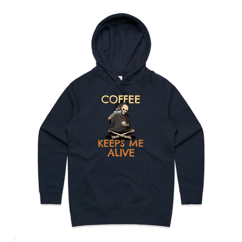 Coffee Keeps Me Alive, Skeleton - Womens Hoodie Navy Womens Hoodie Coffee Printed In Australia