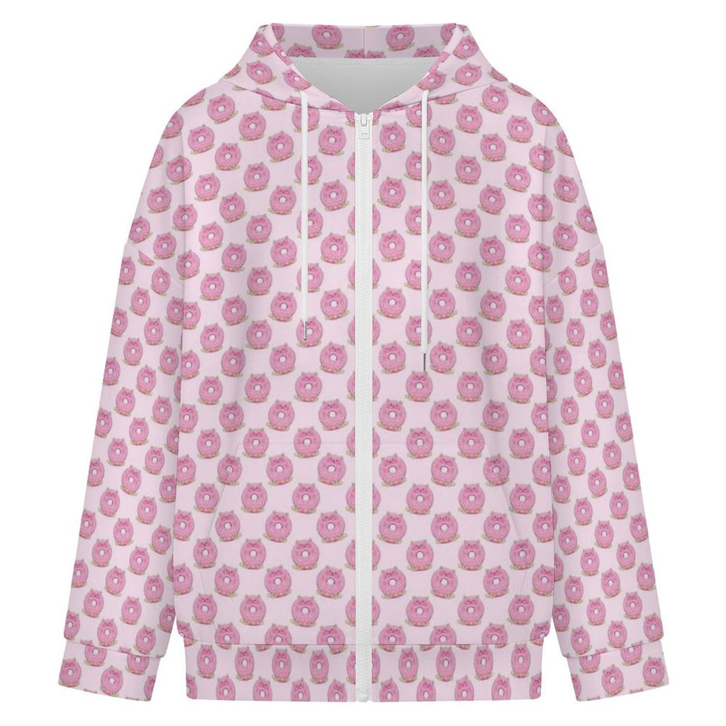 Pink Cat Doughnuts Women's Full-Zip Hoodie