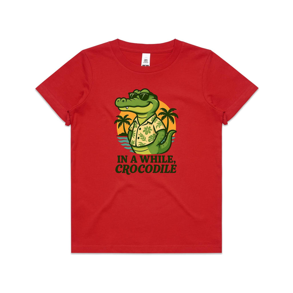 In A While, Crocodile Kids AS Colour T-shirt Red Kids Youth T-shirt animal Printed In Australia