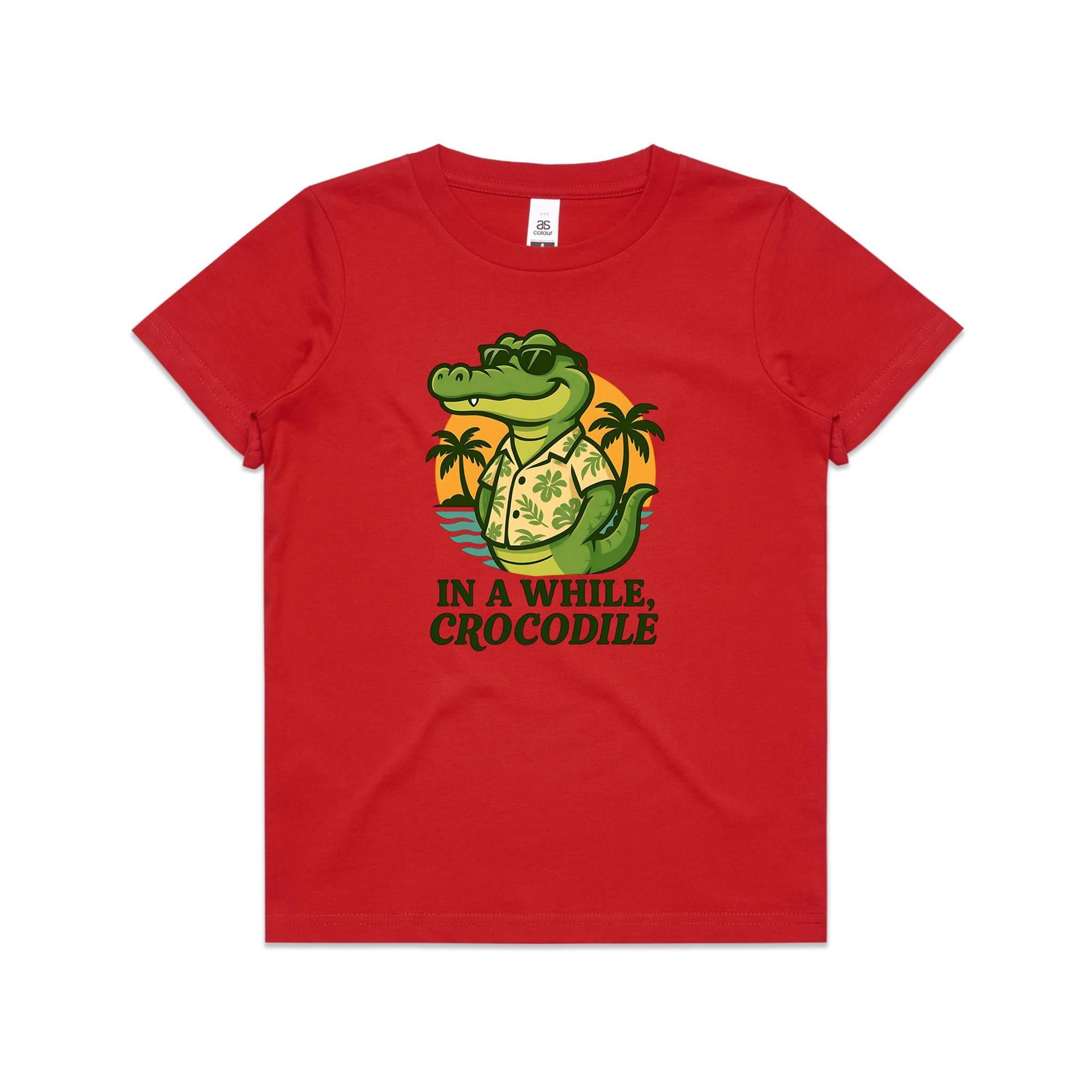 In A While, Crocodile - Kid's AS Colour T-shirt Red Kids Youth T-shirt animal Printed In Australia