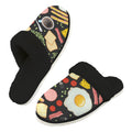 Breakfast Food Men's Fur Trim Thick-Sole Indoor Slippers 2XL Men's Fur Trimmed Slippers Food Printed Offshore