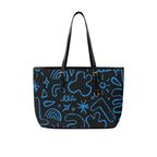 Blue Squiggle - Leather Tote Bag-Large