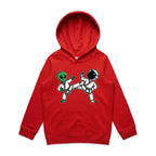 Alien And Astronaut Karate - Kids Hoodie Red Kids Hoodie Printed In Australia