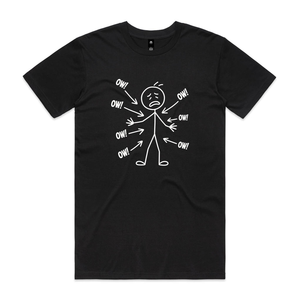 Ow! Everything Hurts Stick Figure Men's AS Colour T-shirt Black Mens T-shirt Printed In Australia
