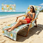 Tropical Flowers And Leaves Beach Chair Towel Cover with Side Pockets