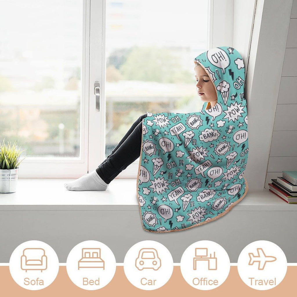 Comic Book Speech Bubbles Kids Hooded Blanket 100cm × 130cm Kids Hooded Blanket comic Printed Offshore