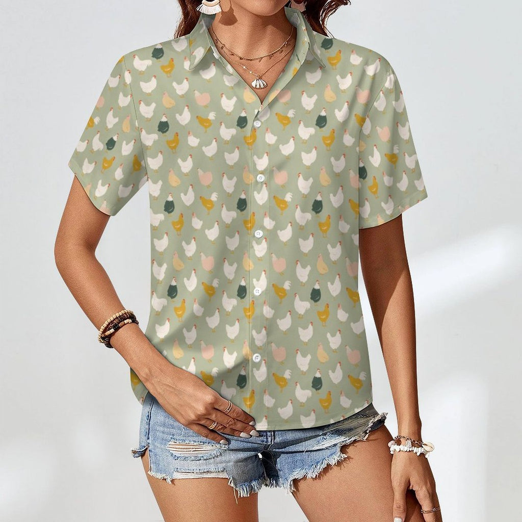 Chicken Life Women's Collared Pocketless Short Sleeve Shirt