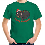 Cat Merry Christmas - Kids Youth T-Shirt Kelly Green Kids Christmas T-shirt Christmas Printed In Australia