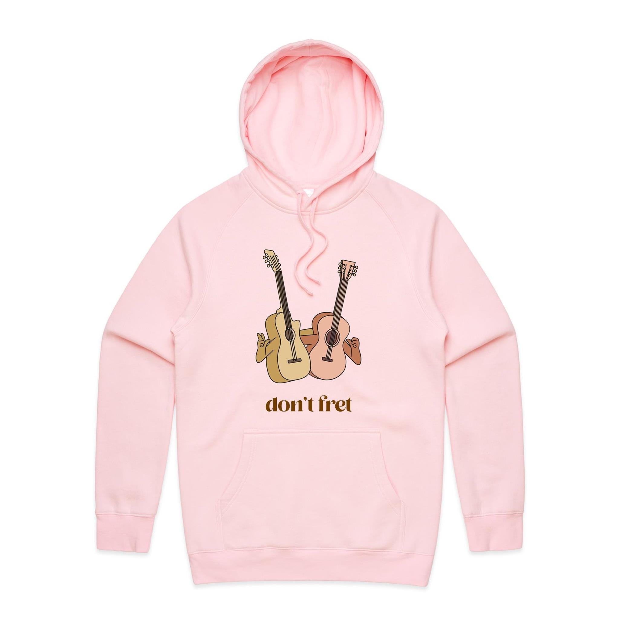 Guitars, Don't Fret - Mens Hoodie Pink Mens Hoodie Music Printed In Australia